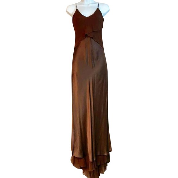 Zoe Georgette Satin Chocolate Long Maxi Dress S - Picture 1 of 7